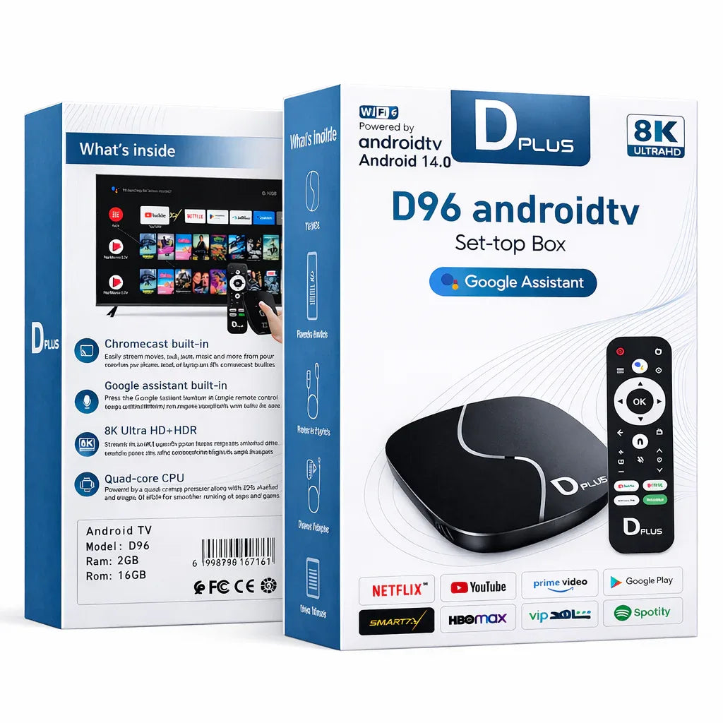 Boîtier Multimédia D96 DPLUS - Android TV 14 avec Abonnement IPTV 12 Mois - Ghirbclic