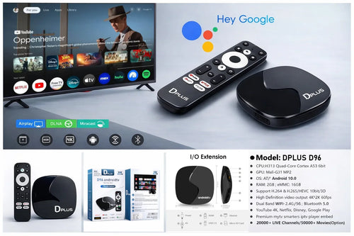 Boîtier Multimédia D96 DPLUS - Android TV 14 avec Abonnement IPTV 12 Mois - Ghirbclic