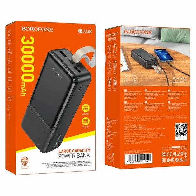 Power Bank 30000mAh Borofone BJ33B noir - deux emballages de face et de dos